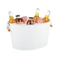 thumbnail image 2 of mDesign Large Metal Beverage Tub Oval Cooler for Beer, Wine, Ice, and Drinks - Portable 4.75 Gallon/18 Liter Cold Drink Trough for Parties - Steel Bin Bucket Stand with Bamboo Handles, White, 2 of 2