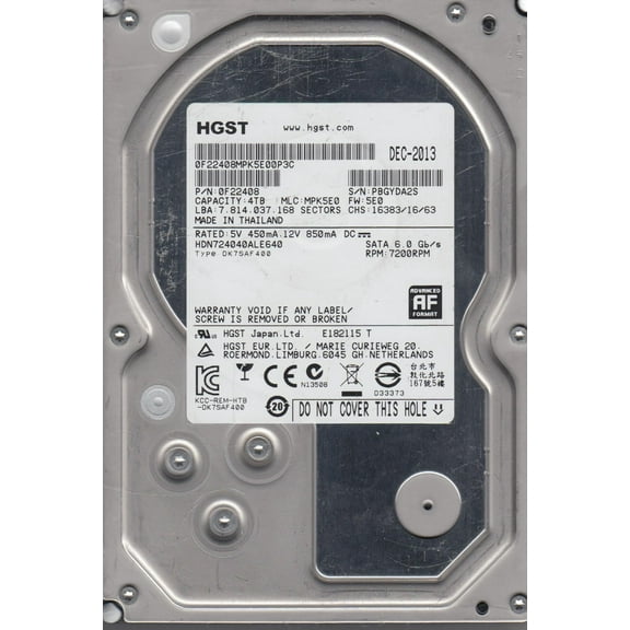 HDN724040ALE640, PN 0F22408, MLC MPK5E0, Hitachi 4TB SATA 3.5 Hard Drive