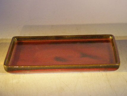 6" Variegated Orange Glazed Bonsai Tree Pot Rectangular w/attached humidity tray 