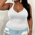 thumbnail image 2 of Women's Plus Size V Neck Ribbed Halter Tank Top, Sleeveless Cropped Fitted Cami for Summer, for Going Out, Layering or Casual Daily Wear (without Padding) White XXXXL, 2 of 6