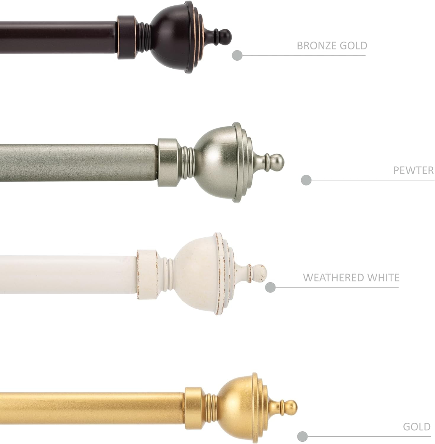 eTeckram 5/8" Double Curtain Rod with Royale Finials,Gold,28‘’-48‘’
