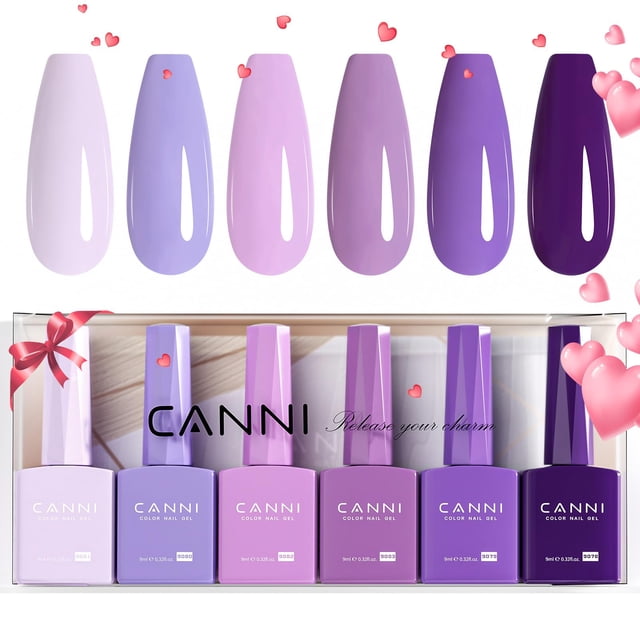 Set de esmaltes de uñas en gel CANNI, 6 unidades, 9 ml, sin hemas, color morado para mujer