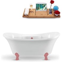 60" Streamline N900PNK-PNK Clawfoot Tub and Tray With External Drain