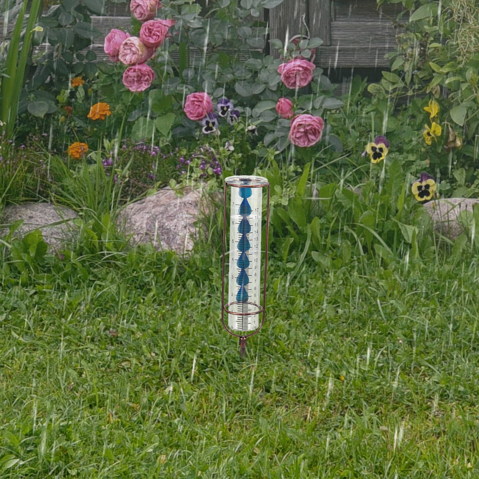 HOMEMAXS Outdoor Rain Gauge with Metal Stake Decorative Rain Gauge Detachable Rain Gauge(7 inches capacity)