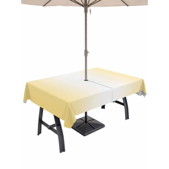 Outdoor Tablecloth with Umbrella Hole and Zipper, Yellow Ombre Waterproof Patio Tablecloth for Dining 60''x102'', Modern Gradient Abstract Art Wipeable Table Cover for Picnic BBQ Party Patio