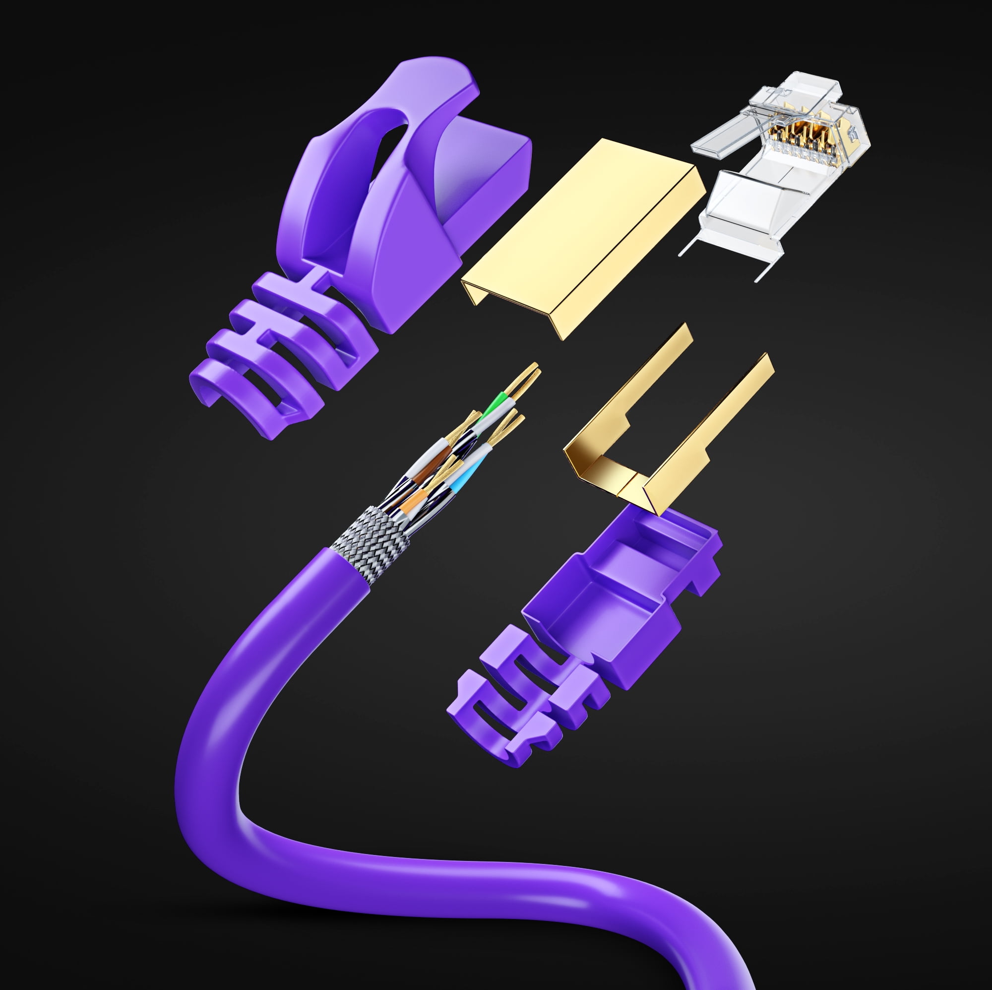 Cat 7 Ethernet Cable 12 ft - (6 Pack) High-Speed Cat7 Internet & Network LAN Patch Cables, RJ45 Connectors - Perfect for Gaming, Streaming, and More (Purple)