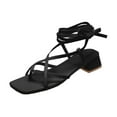 thumbnail image 2 of EQWLJWE Beach Sandals for Women Ankle Strappy Gladiator High Heeled Sandals Chunky Block Heel Square Open Toe Dress Shoes for Going Out, 2 of 5