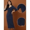 thumbnail image 2 of Elegante vestido de tubo para mujer, cuello de corazón, media manga, vestidos de trabajo de oficina Azul oscuro XS, 2 of 6