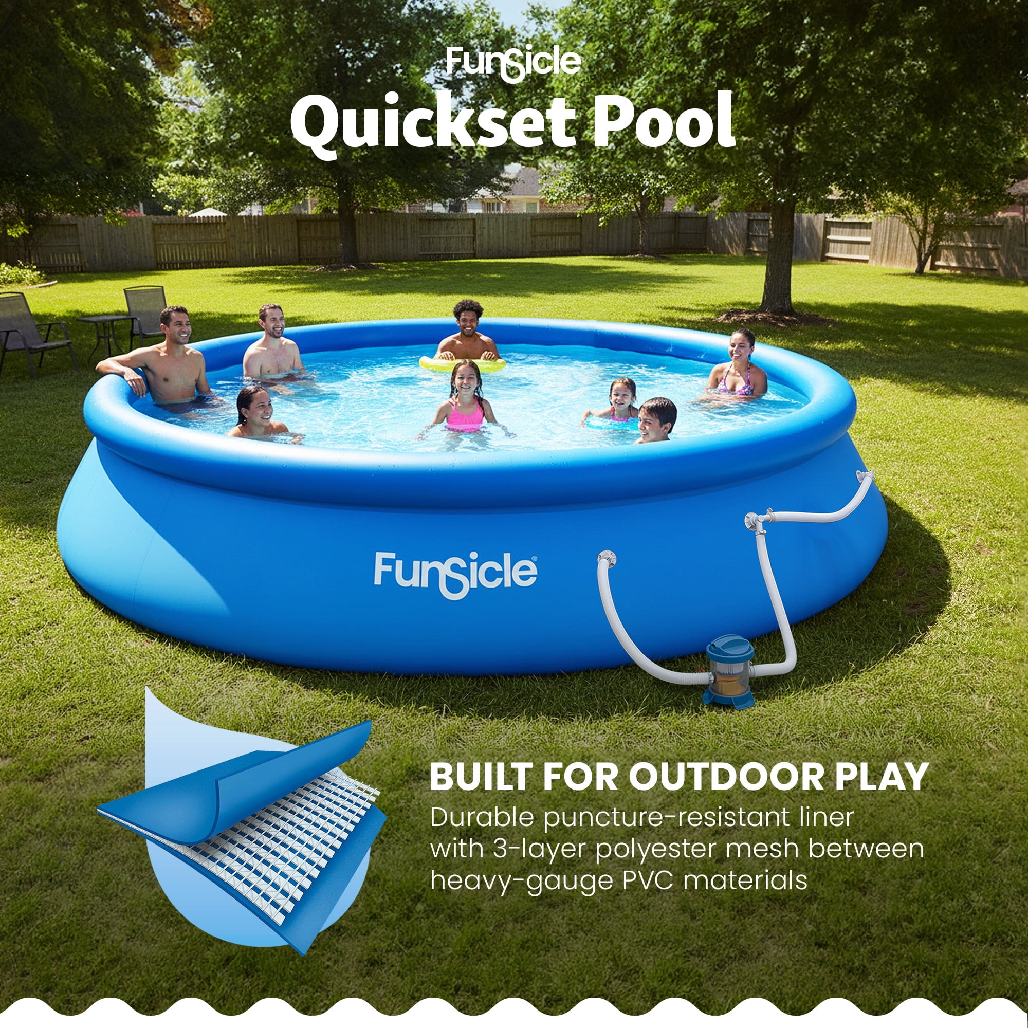 Funsicle QuickSet 15' x 36" Round Inflatable Top Ring Above Ground Swimming Pool Set