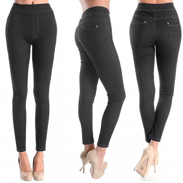 Jeggings ajustados negros elásticos sexys para mujer, leggings vaqueros suaves, talla pequeña y mediana