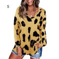 thumbnail image 2 of Haut Femme Imprimé Manches Longues Femme Blouse Décontractée Imprimée Col en V Chandail Ample, Jaune, P, 2 of 3