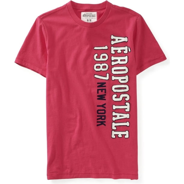 Camiseta Adornada Aeropostale Mens Vertical 1987 New York Rosa Grande