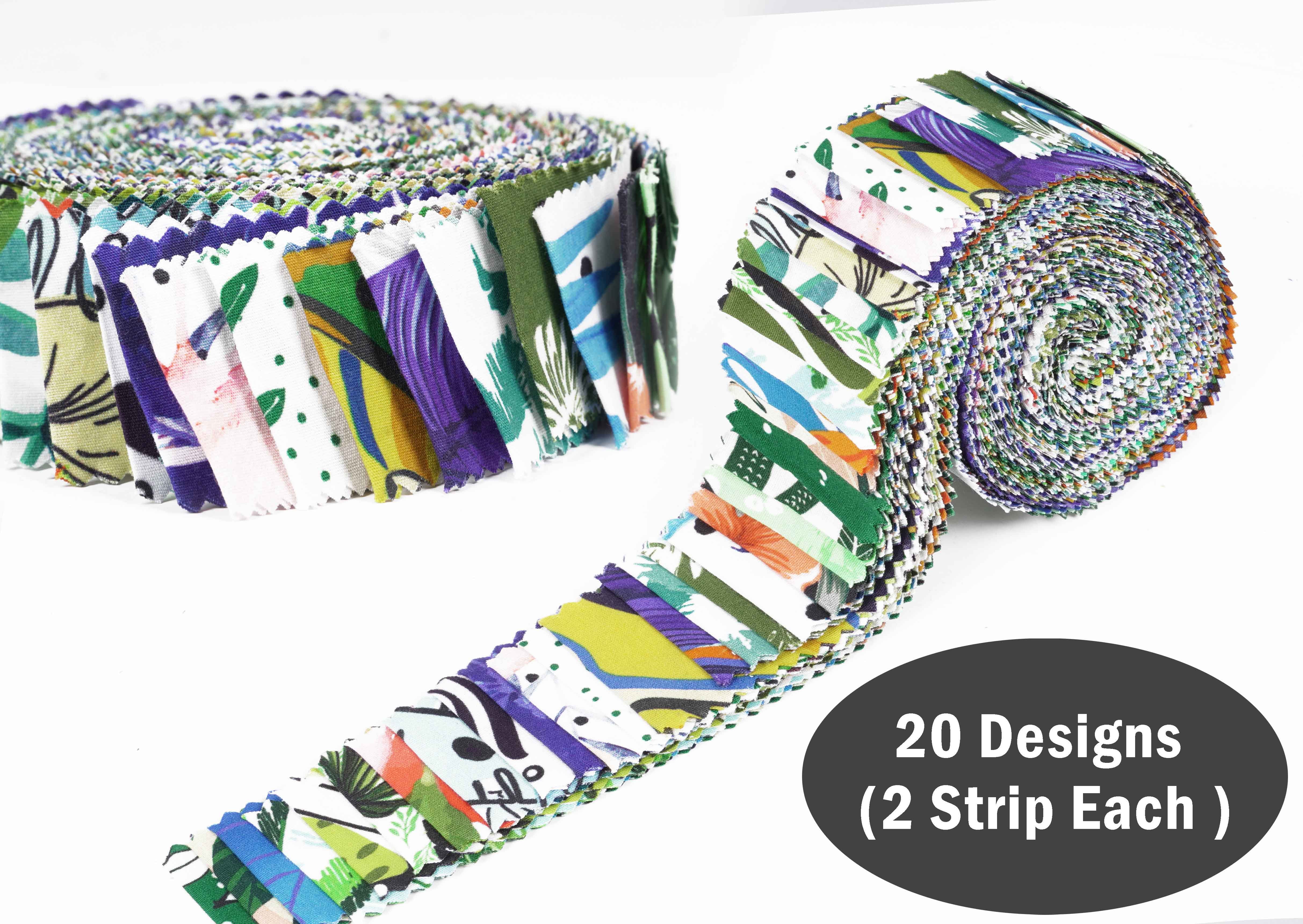 Soimoi 40Pcs Tropical Print Precut Fabrics Strips Roll Up 1.5x42inches Cotton Jelly Rolls For Quilting - Multicolor-ZX