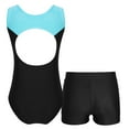 thumbnail image 2 of YUUMIN Kids Girls Two Pieces Gymnastics Outfits Dance Ballet Sleeveless Leotard with Shorts Athletic Blue Green&Black 4, 2 of 5