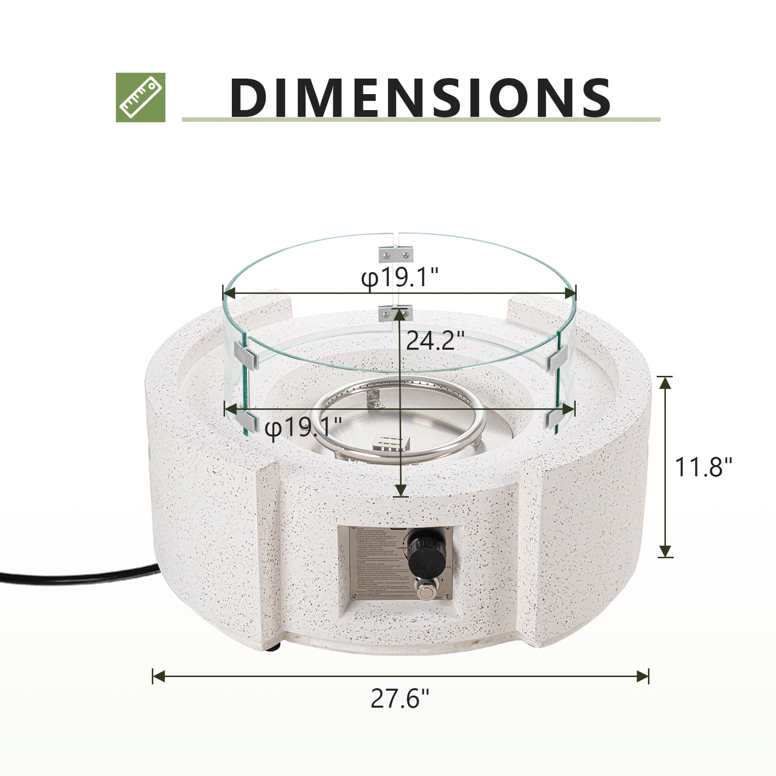 COSIEST Outdoor Propane Fire Pit Table w Terrazzo White Faux Stone 27.6-inch X 24.2-inch Round Base, 40,000 BTU Stainless Steel Burner, Wind Guard, Free Lava Rocks and Rain Cover