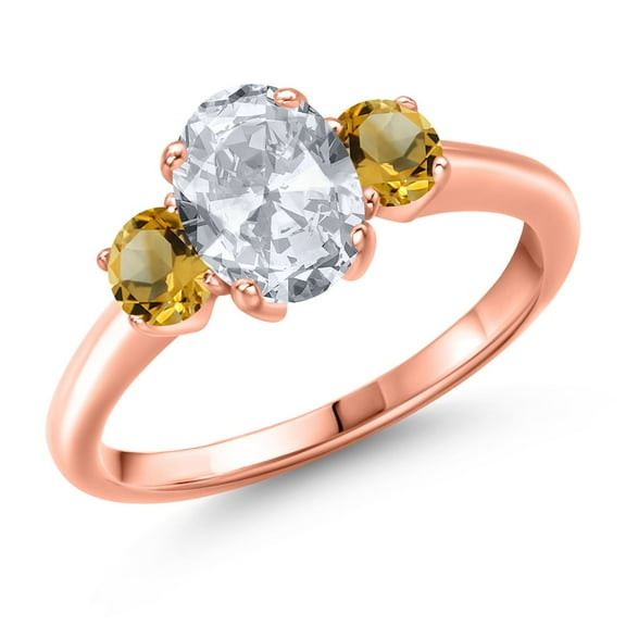 Gem Stone King 2.01 Ct Oval White Topaz Yellow Citrine 18K Rose Gold Plated Silver Ring