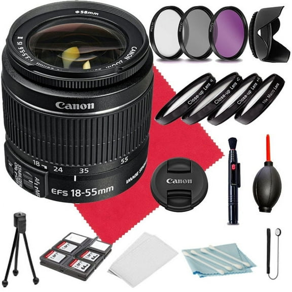 Canon EF-S 18-55mm f/3.5-5.6 IS II Lens (White Box)   Hood Macro Lens's COMMANDER Starter Cleaning Kit Filters