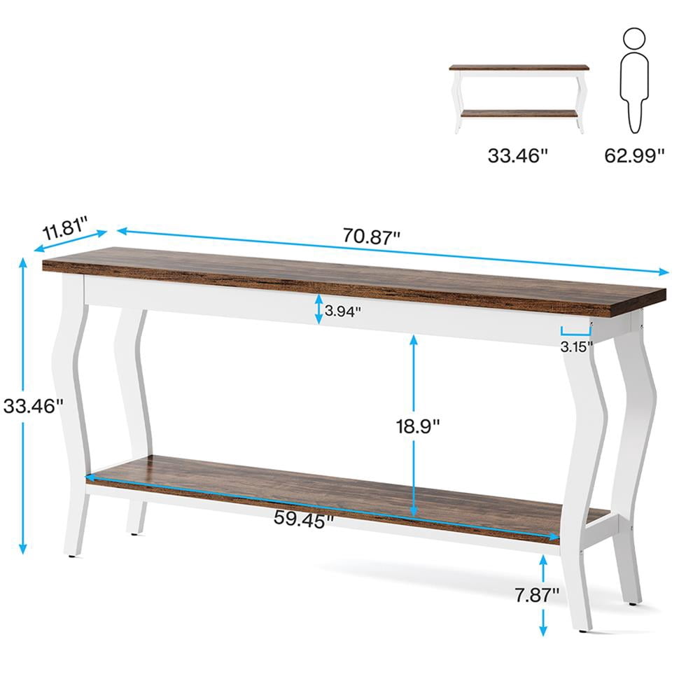 Barara King Console Table, Entryway Table, Console Sofa Table, Display Shelf,70.9" Console Table, Vintage Sofa Table with 2-Tier Storage