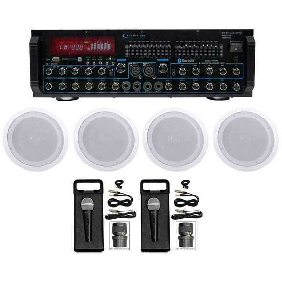 Technical Pro MM2000BT Bluetooth Karaoke Mixer System (4) 8" Ceiling Speakers