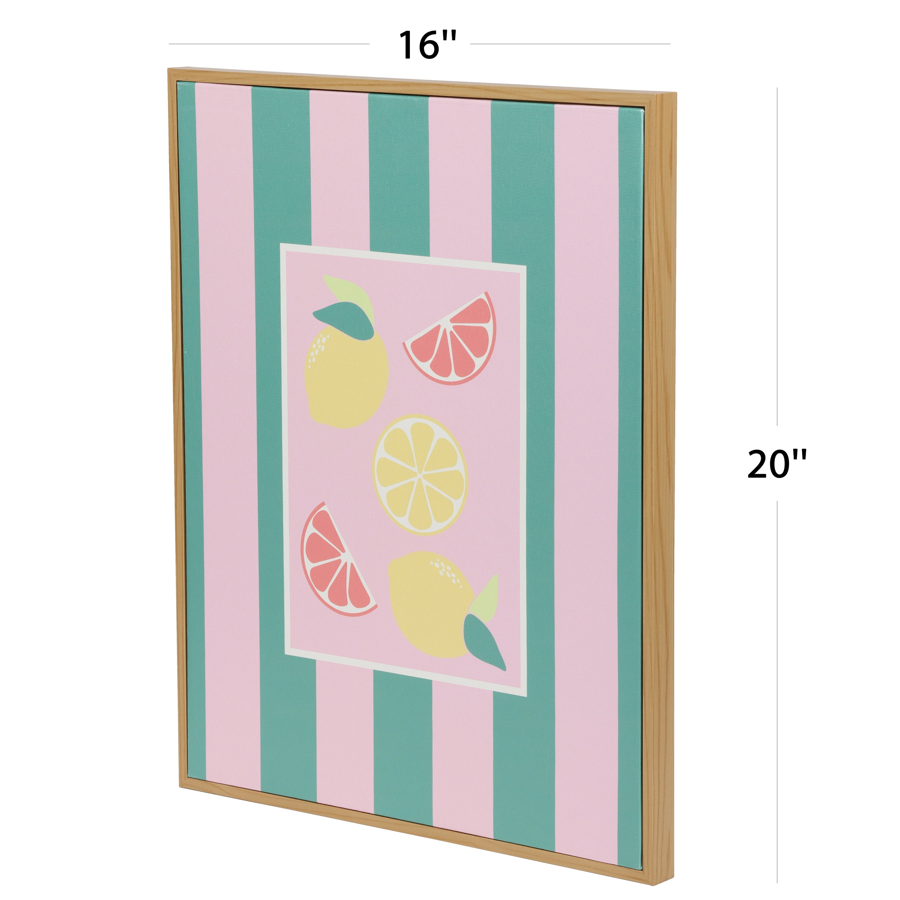 Mainstays Pink and Green Stripped Canvas Wall Art with Fruit