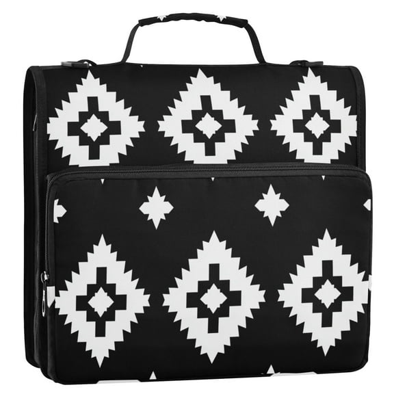 Black Regular Squares Binder Bag with Shoulder Strap 3 Ring Zipper Binder File Folder Document Storage