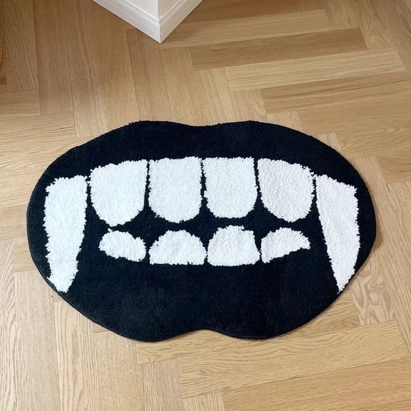 Lakea Unique Funky Teeth Shaped Tufted Rug, Black White Soft Non-Slip Floor Mat for Bedroom, Living Room Home Decor