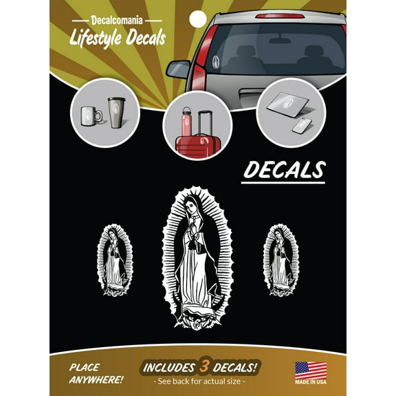 Our Lady of Guadalupe Stickers for Car Truck Tablet Tumbler - Set of 3 White Catholic Decal Sticker by Decalcomania