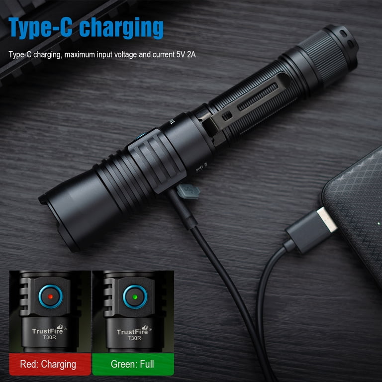 TrustFire T30R Tactical High Charger Flashlight, 460 Lumens, USB