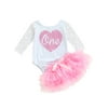Mxiqqpltky Baby Girl First Birthday Clothes One Romper Ruffle Tulle Skirt 2PCS Party Dress Set Smash Cake Outfit