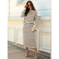 thumbnail image 5 of 2 Piece Skirts Sets for Women Fall Fashion Striped Sweater Midi Dress Knit Lounge Travel Winter Clothes Beige Black S, 5 of 10
