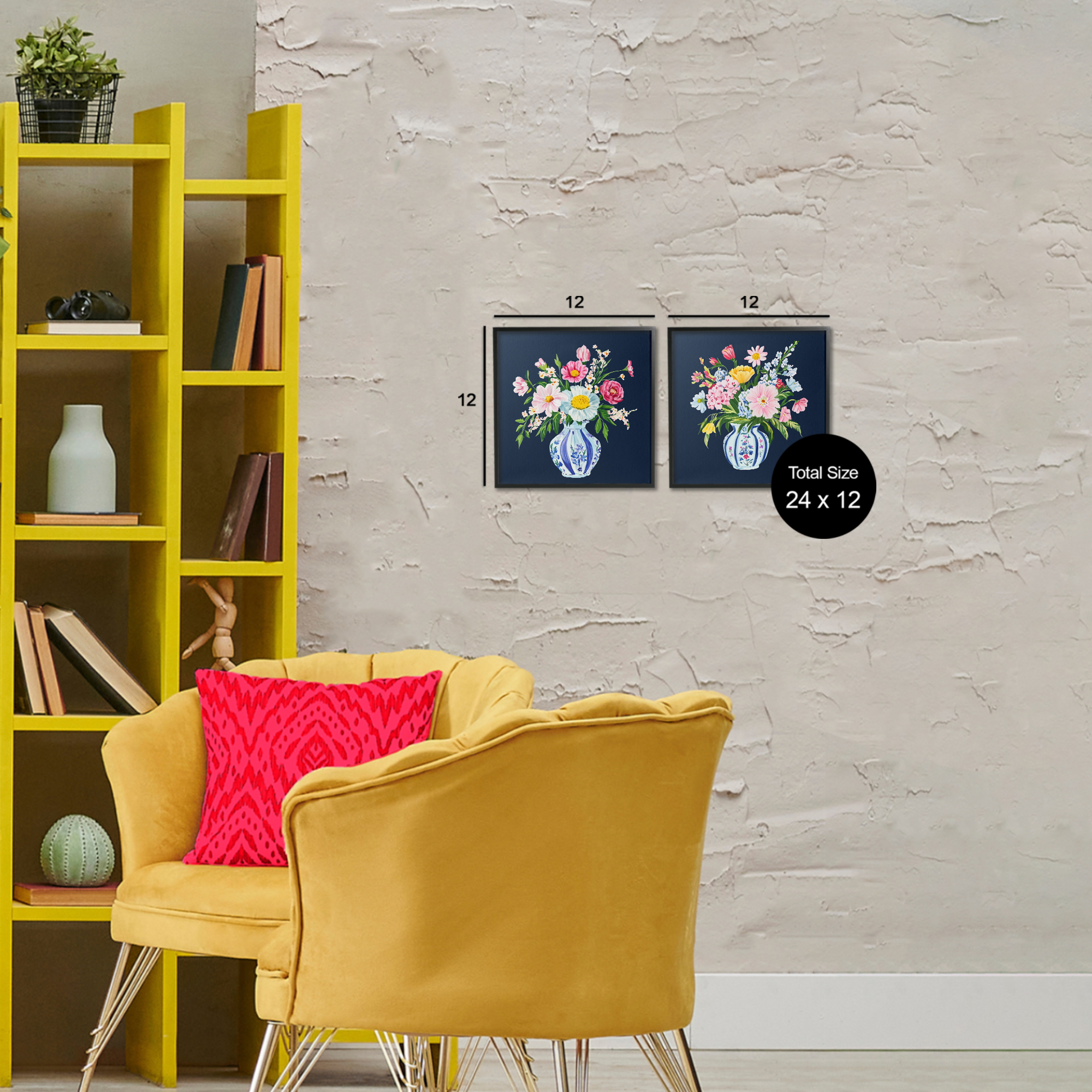 Twin Chinoiserie Vases 2 Piece Black Framed Giclee Art Set, design by Yen