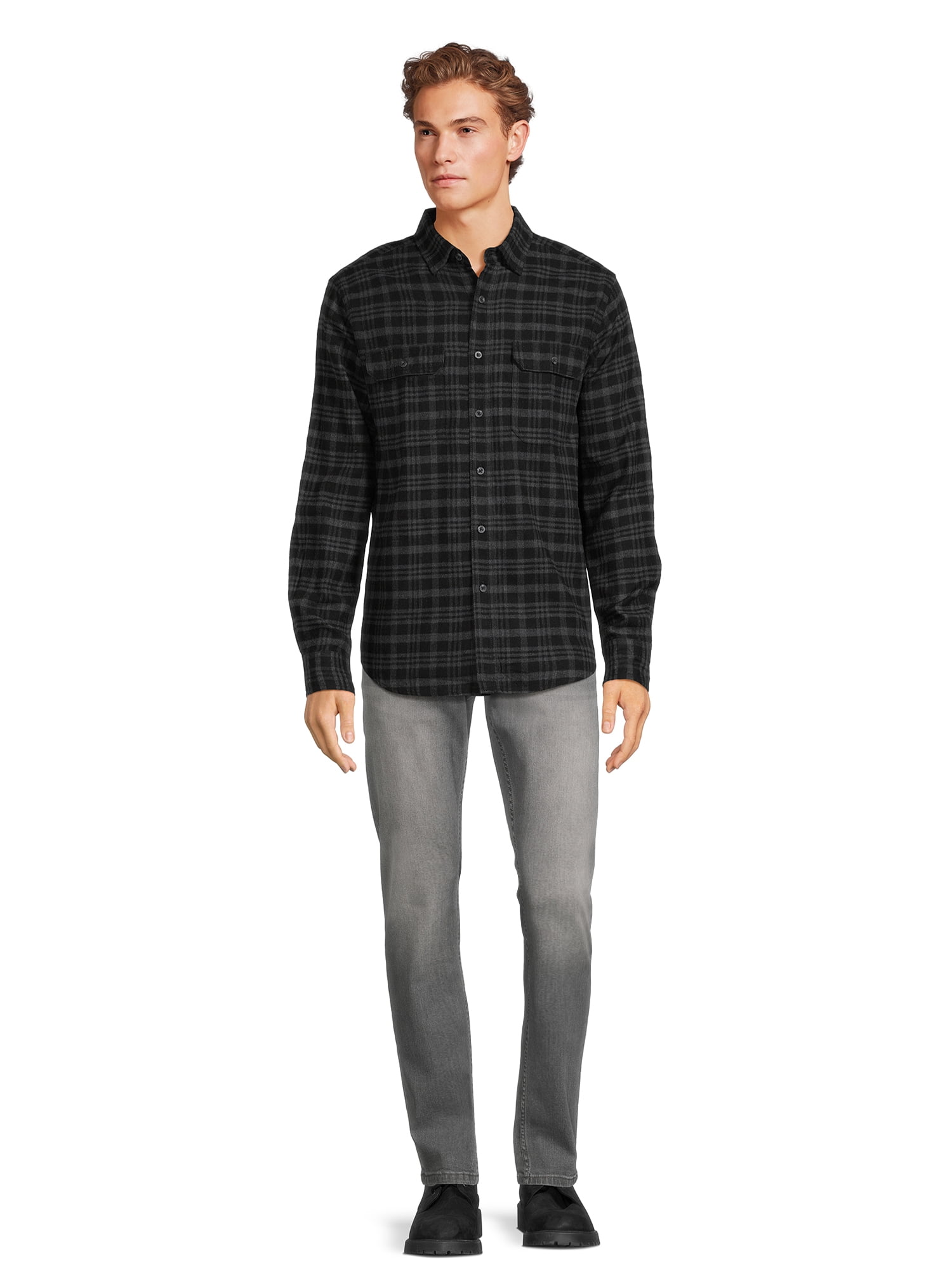 George Men's and Big Men's Flannel Shirt with Long Sleeves, Sizes XS-3XLT