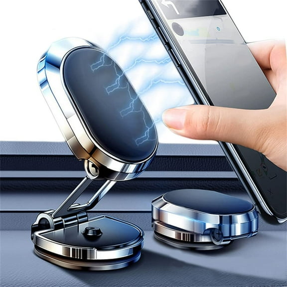 2023 New Alloy Folding Magnetic Car Phone Holder, Magnetic 360° Rotation Car Phone Holder Mount, Universal Dashboard Car Phone Mount, for All Smartphones & Tablets (Silver)