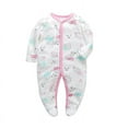 thumbnail image 2 of Bellafa Infant Baby Girls' Footed Jumpsuit One-Piece Button Snap Newborn Casual Cotton Romper Onesies 0-12M Long Sleeve Coming Home Bodysuit, 2 of 8