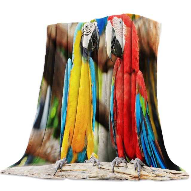 Parrot Throw Blanket Portrait of Blue Macaw Bird Decorative Soft Warm