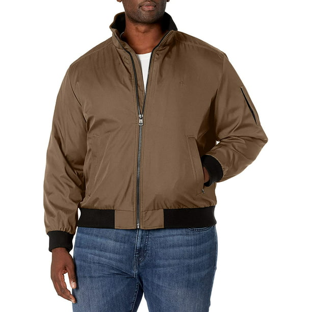 Calvin Klein Mens Water and Wind Resistant Rip Stop Bomber jacket Standard  and Big Tall Standard Large Dark Tan 