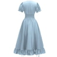 thumbnail image 5 of Women Renaissance Costumes Medieval Gothic Short Sleeve Square Neck Dress Victorian High Low Ruffle Halloween Dress, 5 of 5