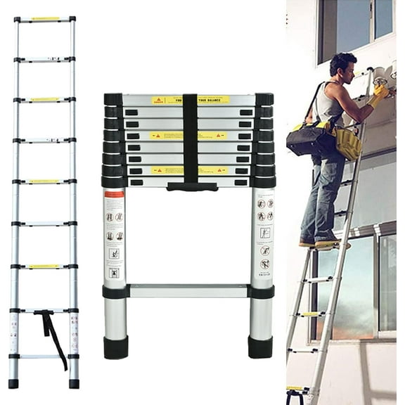 Telescoping Extension Ladder Aluminum Lightweight Telescopic Ladder with Locking Mechanism Multi-Purpose Collapsible Ladder EN131 Safe Standard Adjustable Height for RV Loft Home Attic