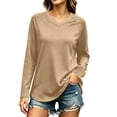 thumbnail image 2 of Women's Solid Color V Neck Raglan Long Sleeve Casual Layering T Shirt Top,Khaki,Women's Plus Size XXL, 2 of 6