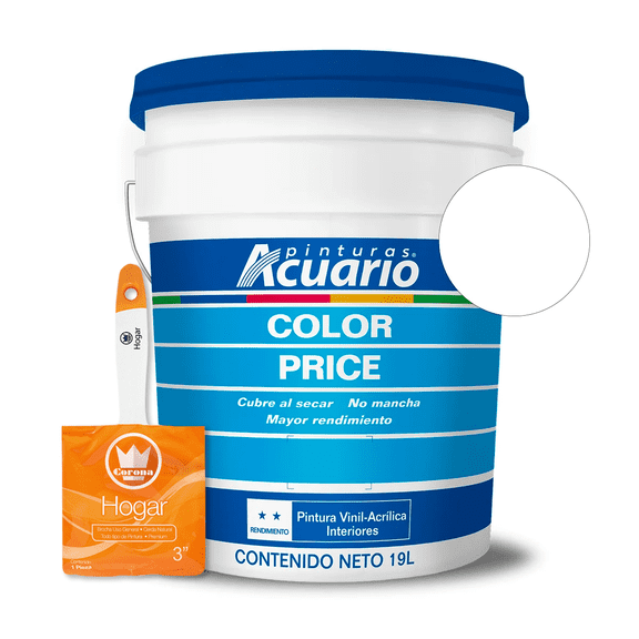 Pintura Vinílica Interiores Pinturas Acuario Color Price 4 Años 19 Litros Blanca + 1 Bocha Pinturas Acuario Modelo