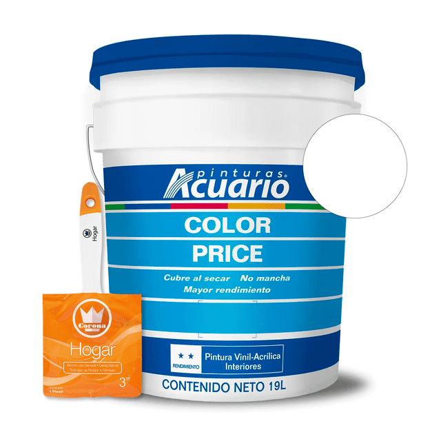 Pintura Vinílica Interiores Pinturas Acuario Color Price 4 Años 19 Litros Blanca + 1 Bocha Pinturas Acuario Modelo