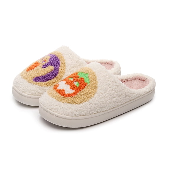 Willtoo Halloween Pumpkin Slippers for Womens Mens Cute Cartoon Slippers Plush Warm Memory Foam Shoes Indoor Outdoor