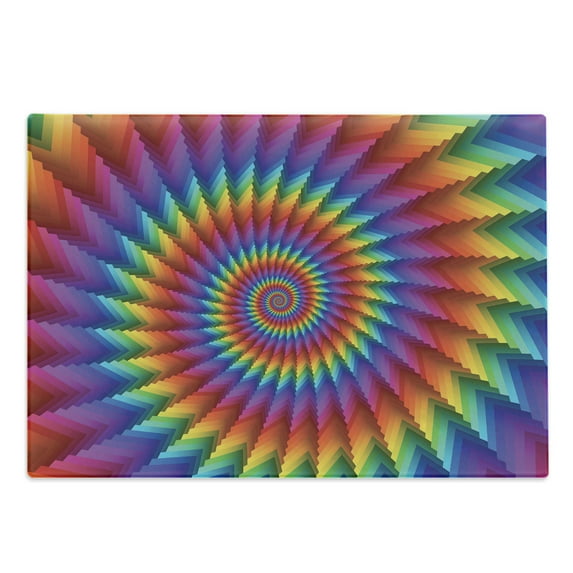 Trippy Cutting Board, Psychedelic Rainbow Spiral in Vibrant Colors Circular Rainbow of Optical Illusion, Decorative Tempered Glass Cutting and Serving Board, Large Size, Multicolor, by Ambesonne