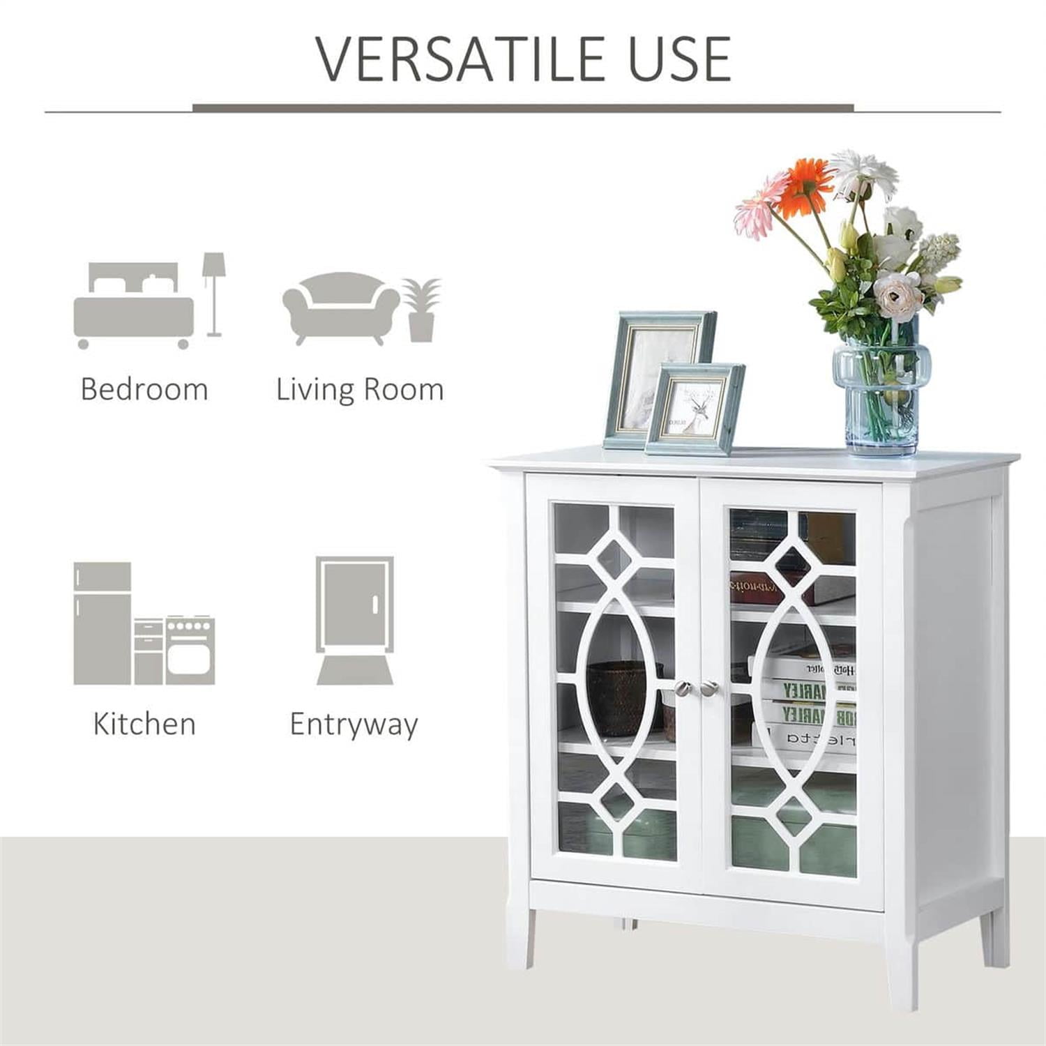 Demi Bonn 31" Sideboard with Double Glass Doors, 2 Shelves, Elevated Base, Modern Display Cabinet for Living Room, White