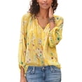 thumbnail image 1 of Haite Women Button Down Bohemian Blouse Casual Baggy Shirts Office Ruched V Neck Tops, 1 of 2