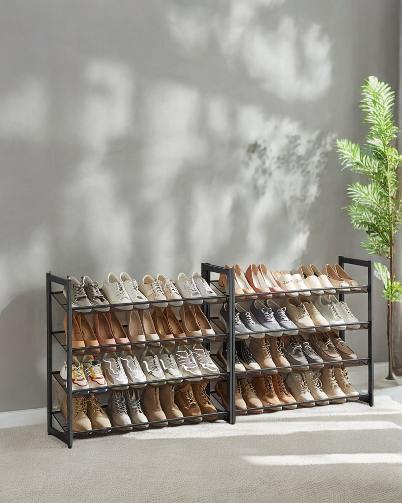 Shoe Rack, 8-Tier Shoe Organizer, Metal Shoe Storage, Entryway, Set of 2, 4-Tier Stackable Shoe Shelf, with Adjustable Flat or Angled Shelves