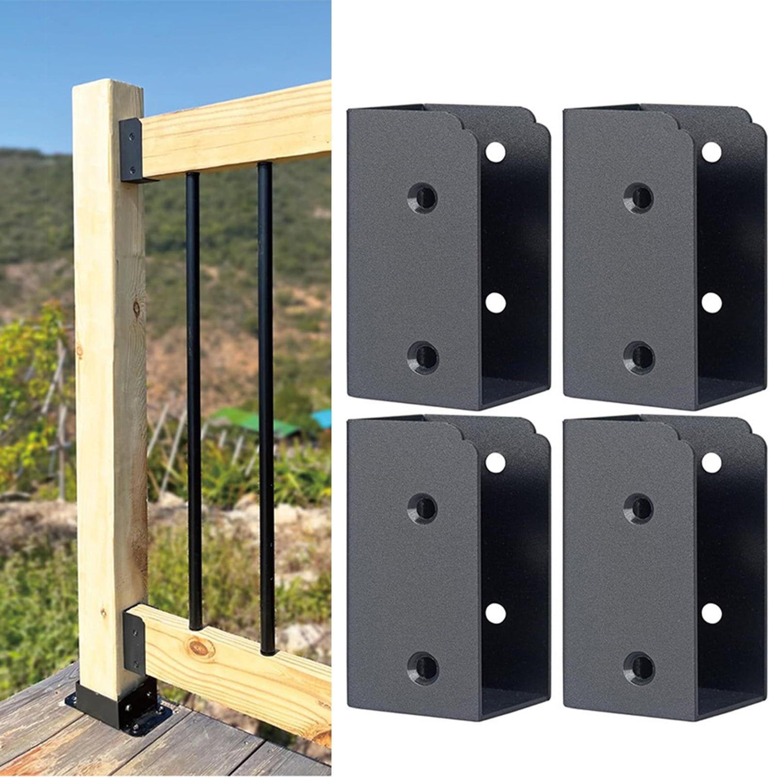 Farfi 8-Pack Concealed Deck Railing Brackets, Metal 1.57" Wood Rail Connectors, Rustproof U-Shaped Brackets for 2x4/4x4 Posts