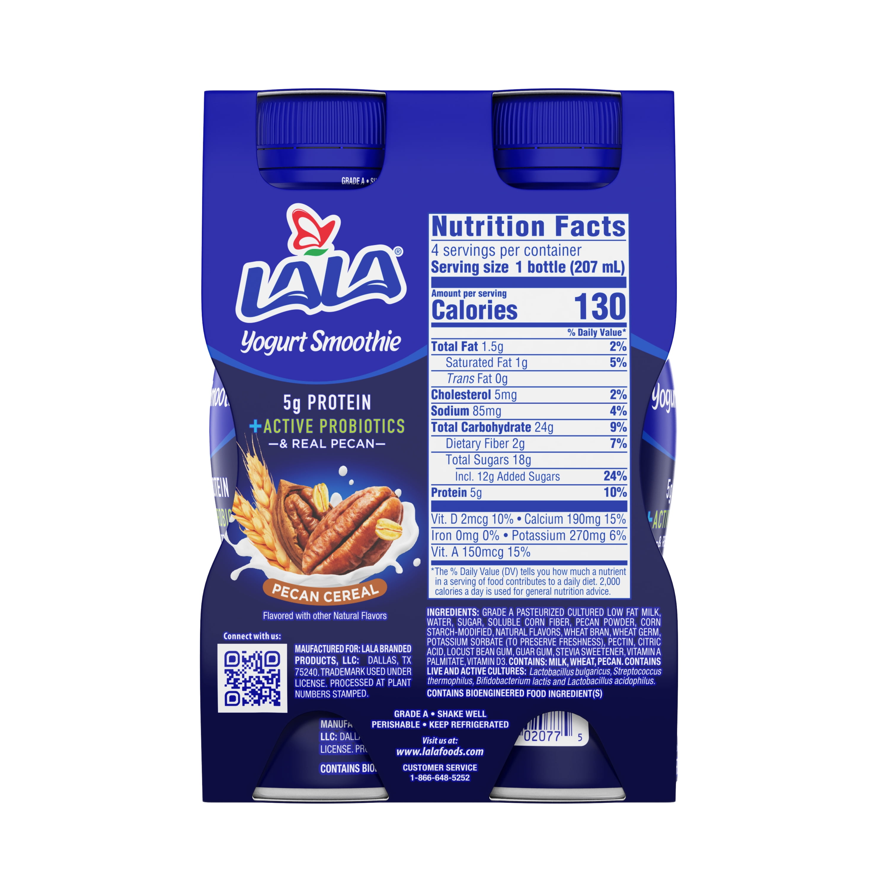 LALA Probiotic Protein Yogurt Smoothie Drink for Kids and Adults, Pecan Cereal, 7 oz Plastic Bottle (4 Ct)