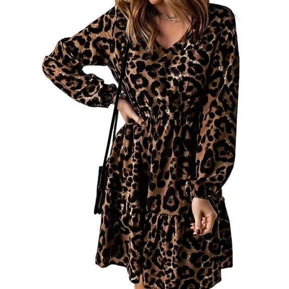 2025 new leopard print long-sleeved dress