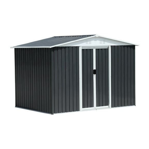 8x6 Feet Garden Shed with Apex Roof and Sliding Door, Dark Grey Aluminum Alloy Frame for Durable and Weather-Resistant Outdoor Storage